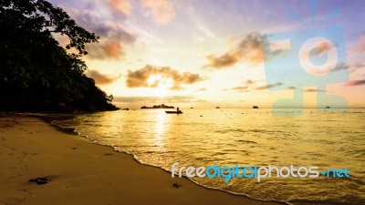 Golden Light On Sky Over The Sea Stock Photo