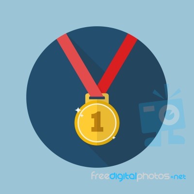 Golden Medal Flat Icon Stock Image