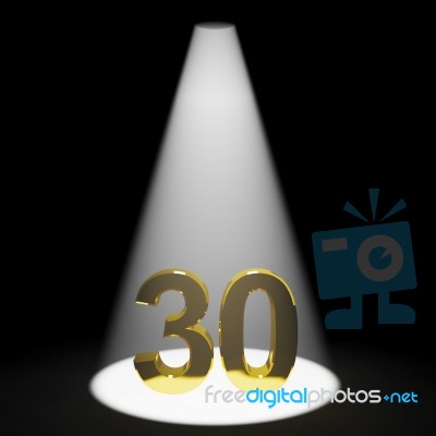 Golden Number 30 With Spotlit Stock Image