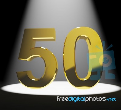 Golden Number 50 With Spotlit Stock Image