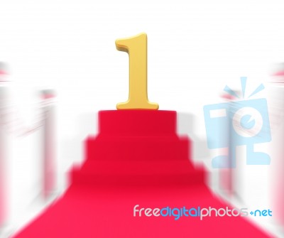 Golden One On Red Carpet Displays Film Industry Awards Or Event Stock Image