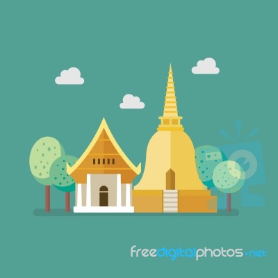 Golden Pagoda And Buddhism Temple Stock Image