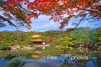 Golden Pavilion Or Kinkakuji Temple At Autumn In Kyoto Stock Photo