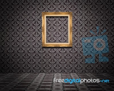 Golden Picture Frame On The Wall Stock Photo