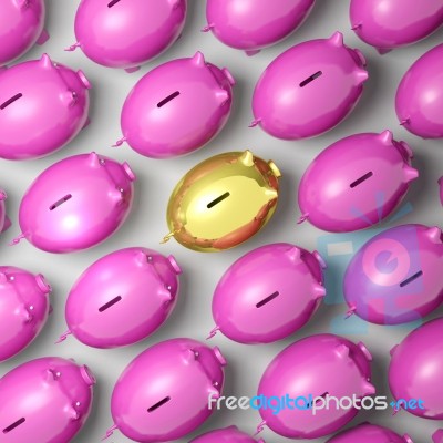 Golden Piggybank Among Group Shows Business Success Stock Image