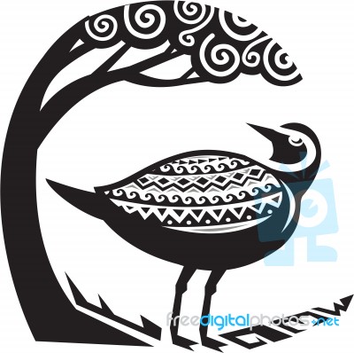 Golden Plover Standing Tree Tribal Art Stock Image