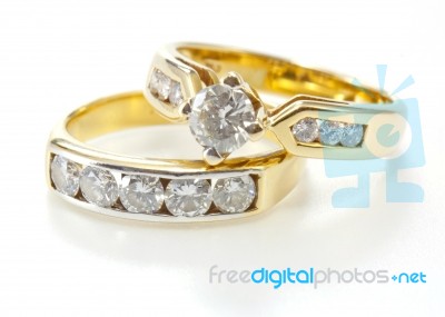 Golden Ring With Diamond Stock Photo