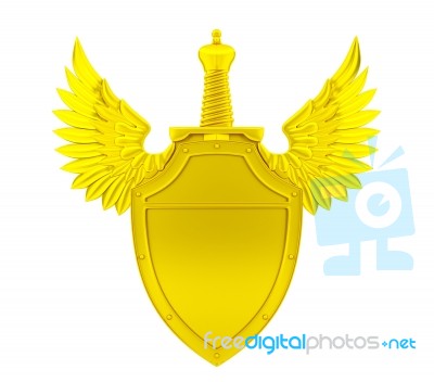 Golden Shield With Wings And Sword Stock Image