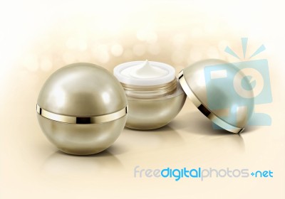 Golden Sphere Cosmetic Jar On Glitter Background Stock Photo