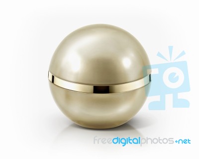 Golden Sphere Cosmetic Jar On White Background Stock Photo