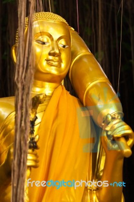 Golden Standing Buddha Statue Stock Photo