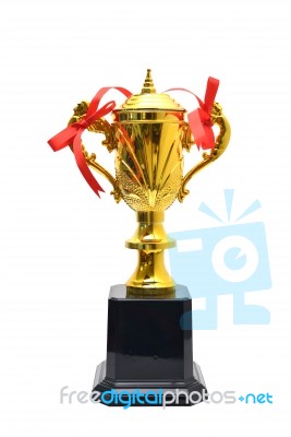 Golden Trophies On White Background Stock Photo