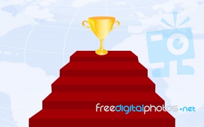 Golden Trophy On Red Carpet Stock Image