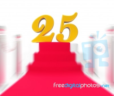 Golden Twenty Five On Red Carpet Displays Twenty Fifth Anniversa… Stock Image