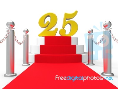 Golden Twenty Five On Red Carpet Shows Twenty Fifth Anniversary Stock Image