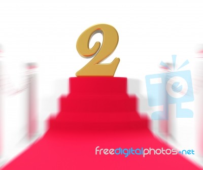 Golden Two On Red Carpet Displays Movies Awards Or Second Place Stock Image