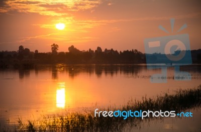 
Golden West Is About To Leave The Horizon. In The Beautiful Lig… Stock Photo