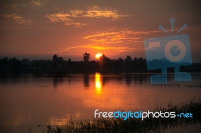 
Golden West Is About To Leave The Horizon. In The Beautiful Lig… Stock Photo