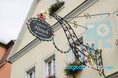 Goldener Hirsch Gasthaus Hanging Sign In Rothenburg Stock Photo