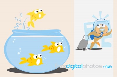 Goldfish Walk Out Of Tank Stock Image