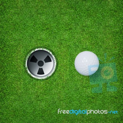 Golf Ball And Golf Hole On Green Grass Of Golf Course Stock Photo