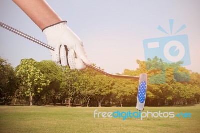 Golf Handle On Grass Stock Photo