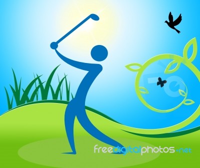 Golf Swing Man Indicates Fairway Golfer And Playing Stock Image