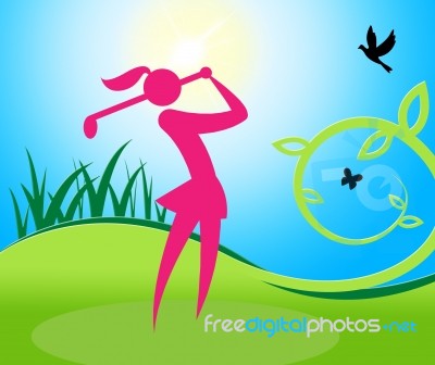 Golf Swing Woman Shows Women Golfer And Golfing Stock Image