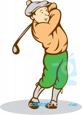 Golfer Swinging Club Cartoon Stock Image