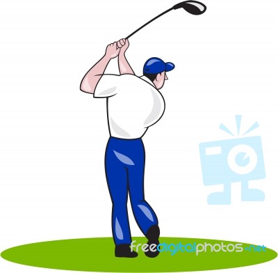 Golfer Swinging Club Circle Cartoon Stock Image