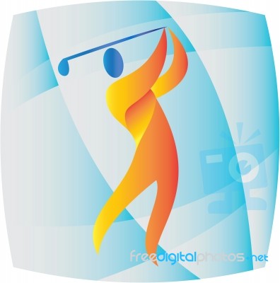 Golfer Teeing Off Golf Square Retro Stock Image