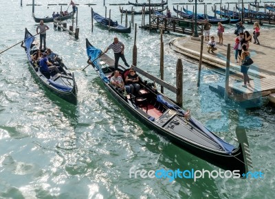 Gondolas Entering The Grand Canal Venice Stock Photo