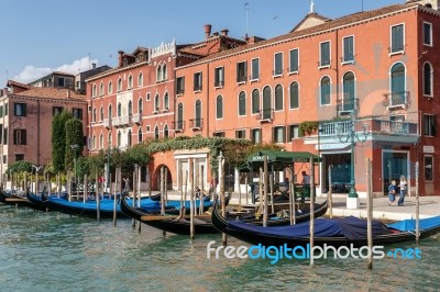 Gondolas Moored In Venice Stock Photo