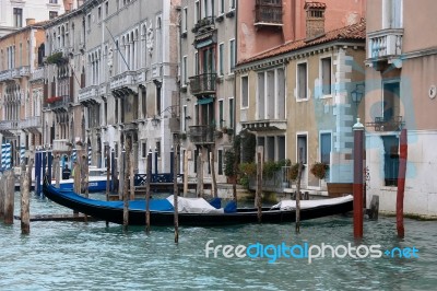 Gondolas Moored In Venice Stock Photo