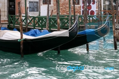 Gondolas Moored In Venice Stock Photo