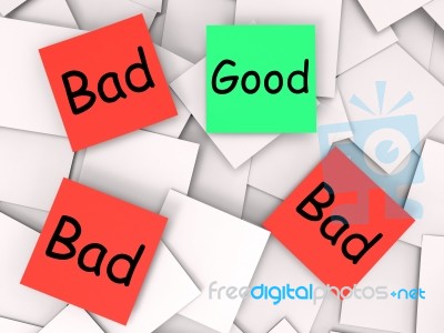 Good Bad Post-it Notes Show Excellent Or Dreadful Stock Image