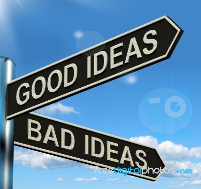 Good Or Bad Ideas Signpost Stock Image