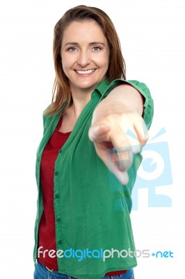 Gorgeous Lady Pointing You Out Stock Photo