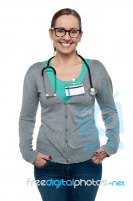 Gorgeous Physician Posing Casually Stock Photo