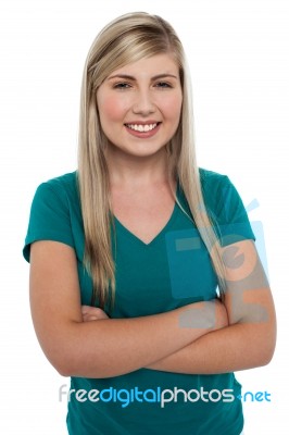 Gorgeous Teen Girl Posing, Arms Crossed Stock Photo