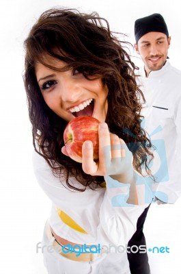 Gorgeous Woman Eating Fresh Apple Stock Photo