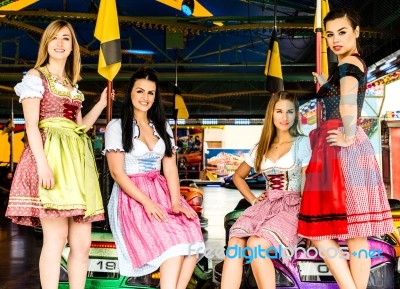 Gorgeous Young Women At German Funfair Stock Photo