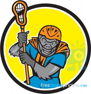 Gorilla Lacrosse Player Circle Cartoon Stock Image