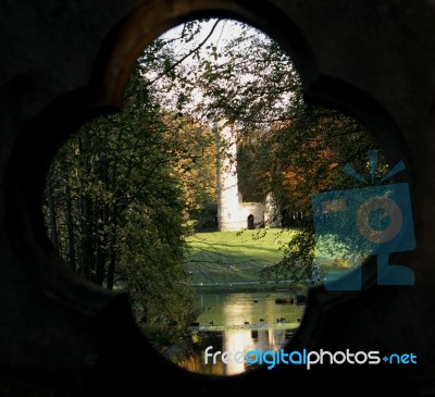 Gothic Tower Taken Through Bridge Stock Photo