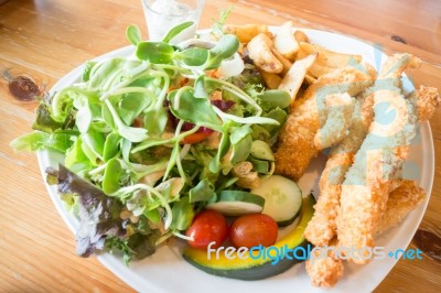 Gourmet Fish And Chips With Salad Stock Photo