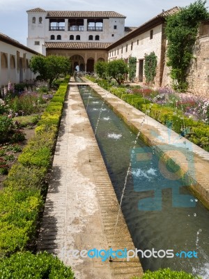 Granada, Andalucia/spain - May 7 : View Of A Fountain In The Alh… Stock Photo