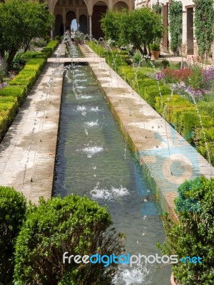 Granada, Andalucia/spain - May 7 : View Of A Fountain In The Alh… Stock Photo