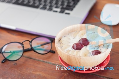 Granola With Fruits On Work Station Stock Photo