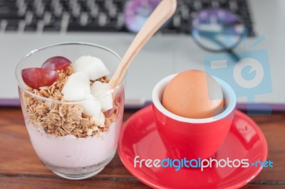 Granola With Fruits On Work Station Stock Photo