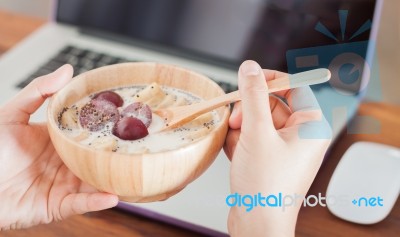 Granola With Fruits On Work Station Stock Photo